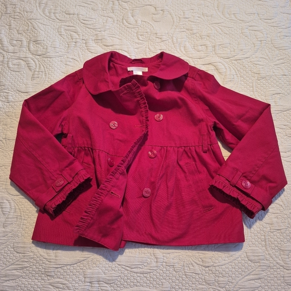 Janie and Jack girls 4-5 primary red double Breasted light weight coat 2010 VGUC
